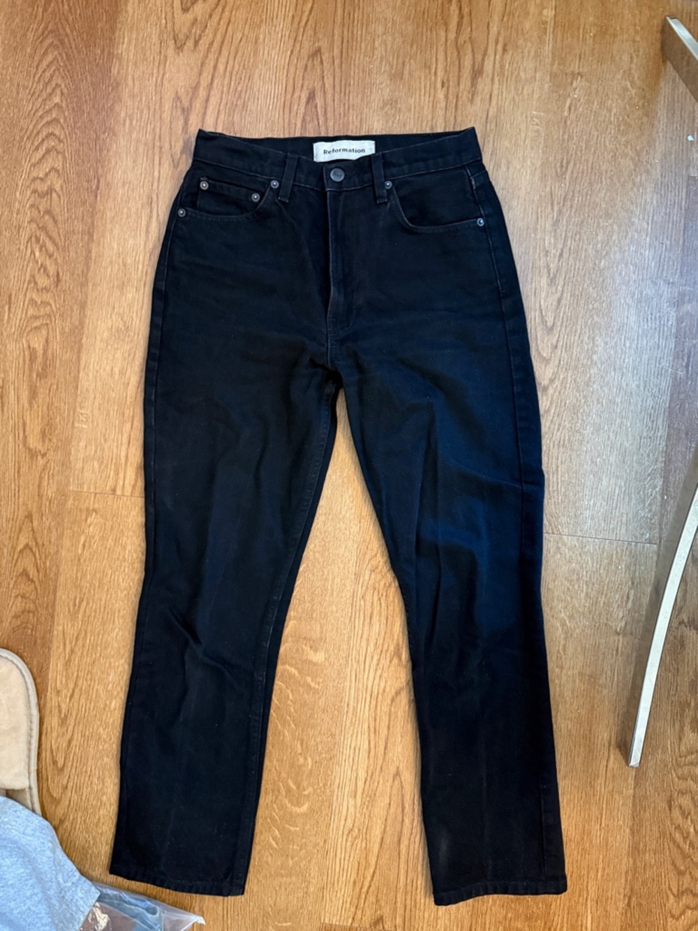 Reformation Black Julia Crop High Cigarette Straight Jeans